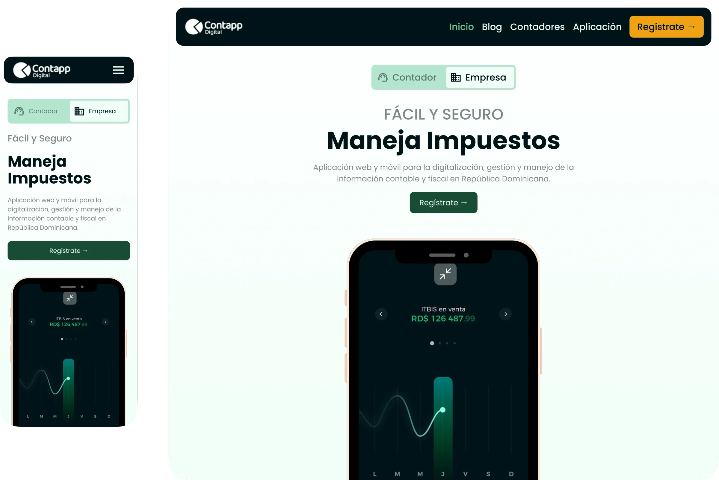 Cabecera, en móvil y escritorio