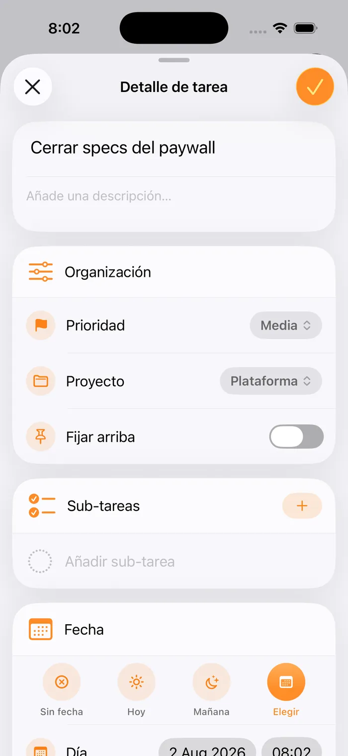 El detalle de una tarea con sus subtareas