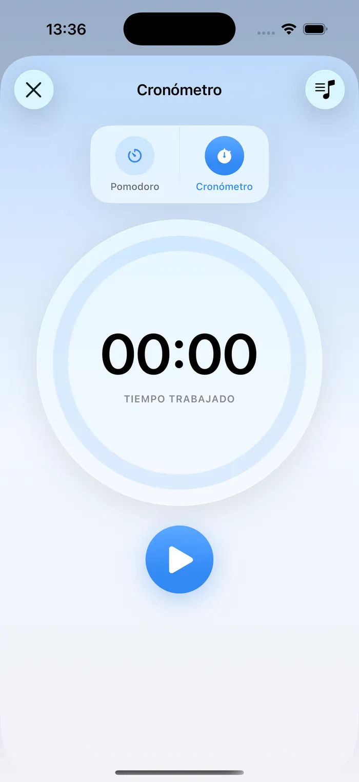 El cronómetro libre, contando hacia arriba