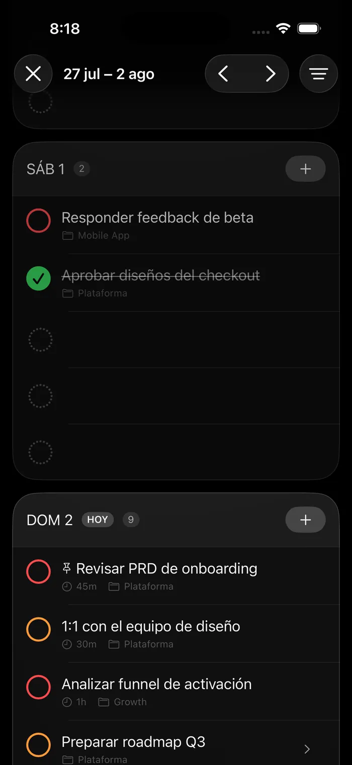 La semana, día a día
