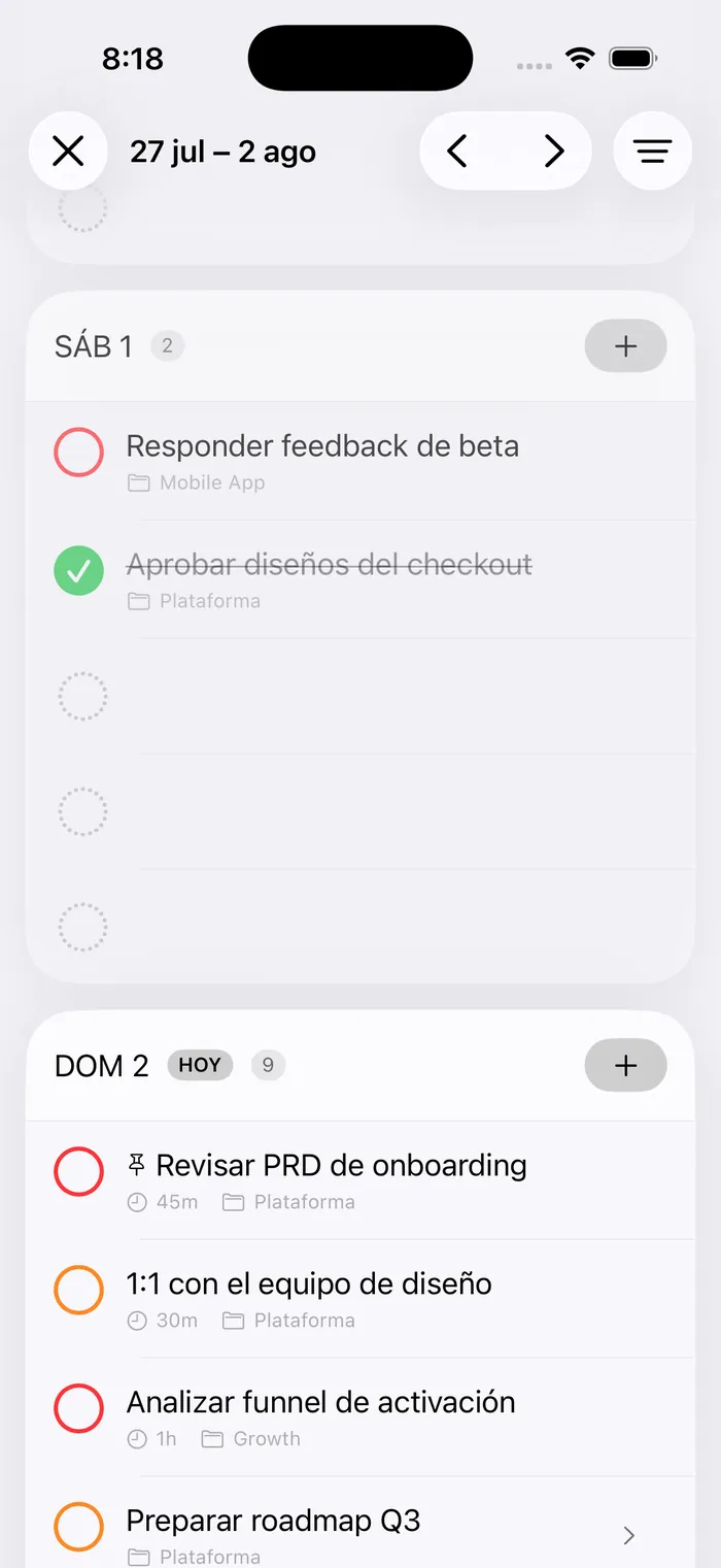 La semana, día a día