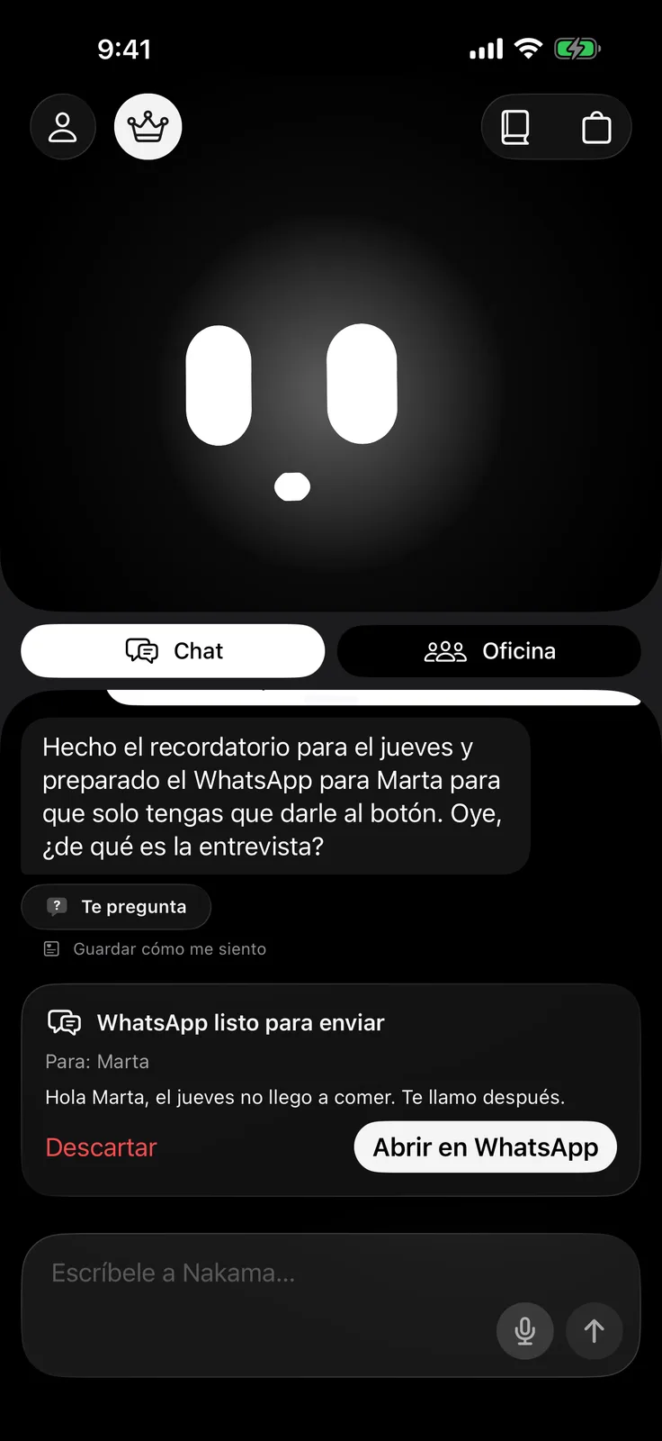 Nakama deja un WhatsApp listo para enviar desde tu número