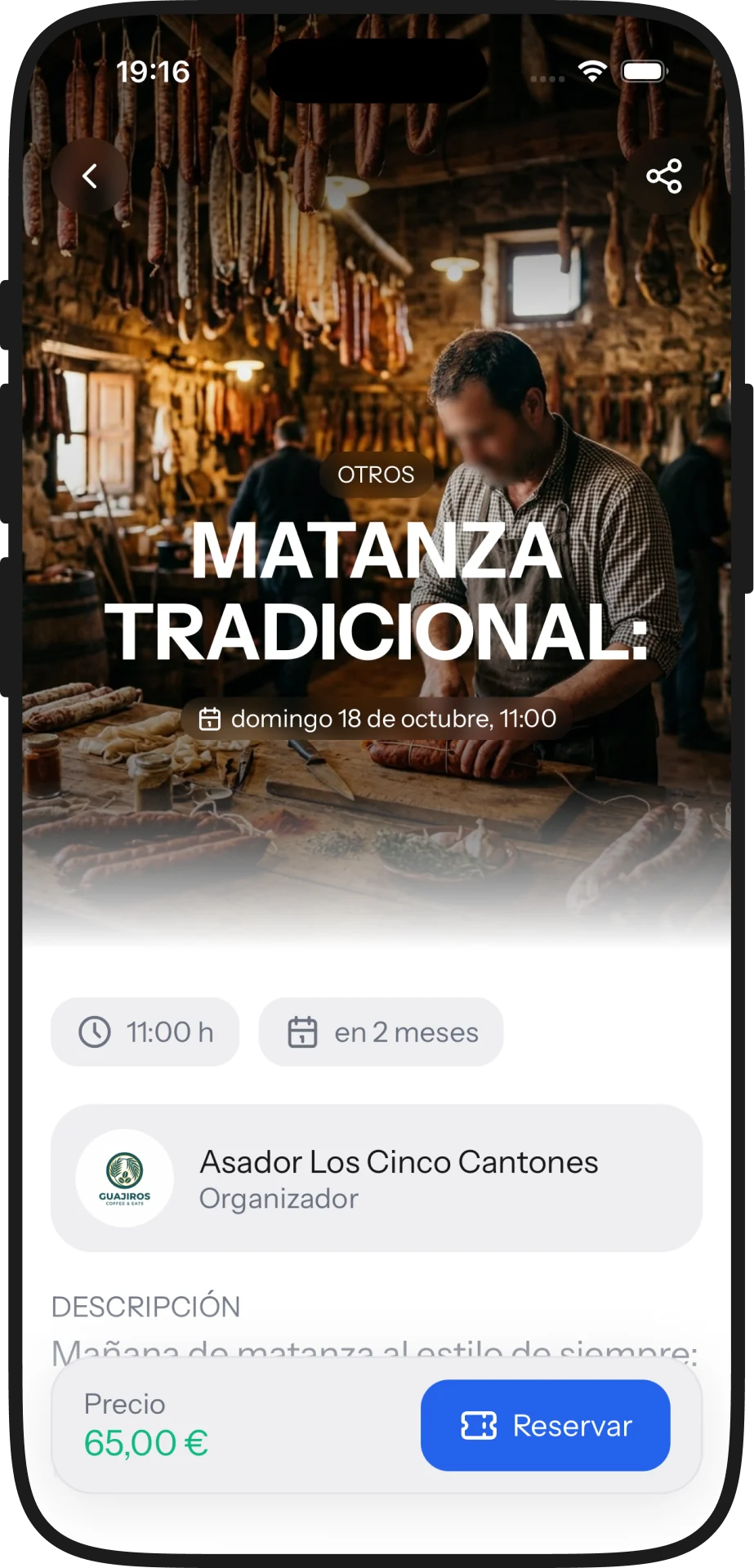 La ficha de un evento