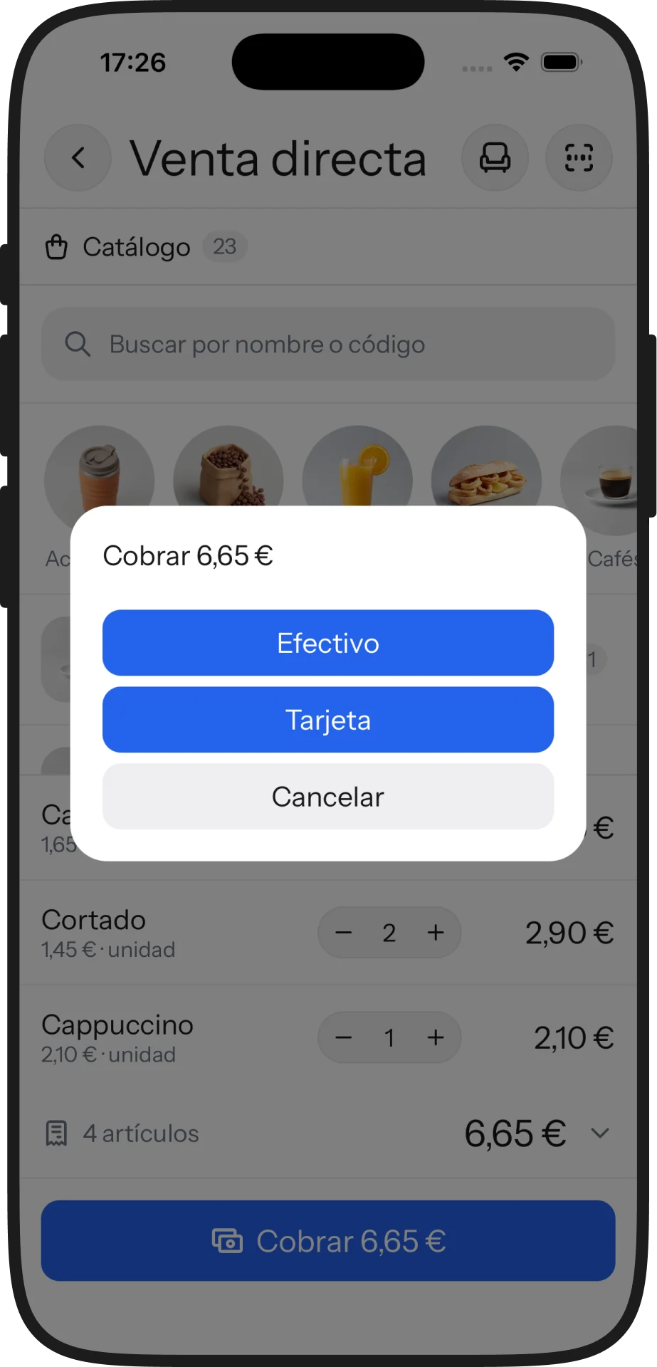 Efectivo o tarjeta